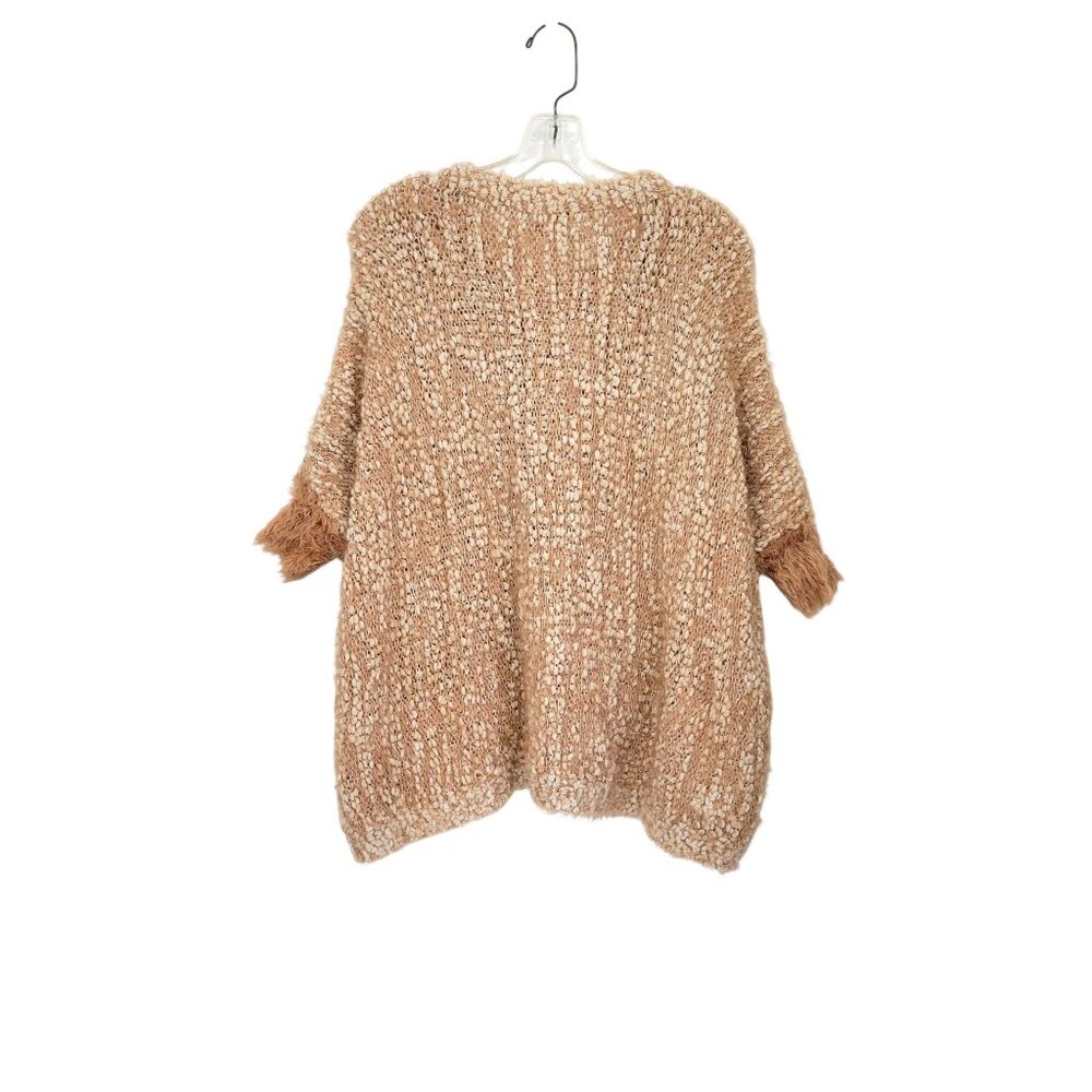 Textured Knit Poncho Sweater By Qed London S/M Acrylic & Polyester Blend Beige & - Picture 2 of 6